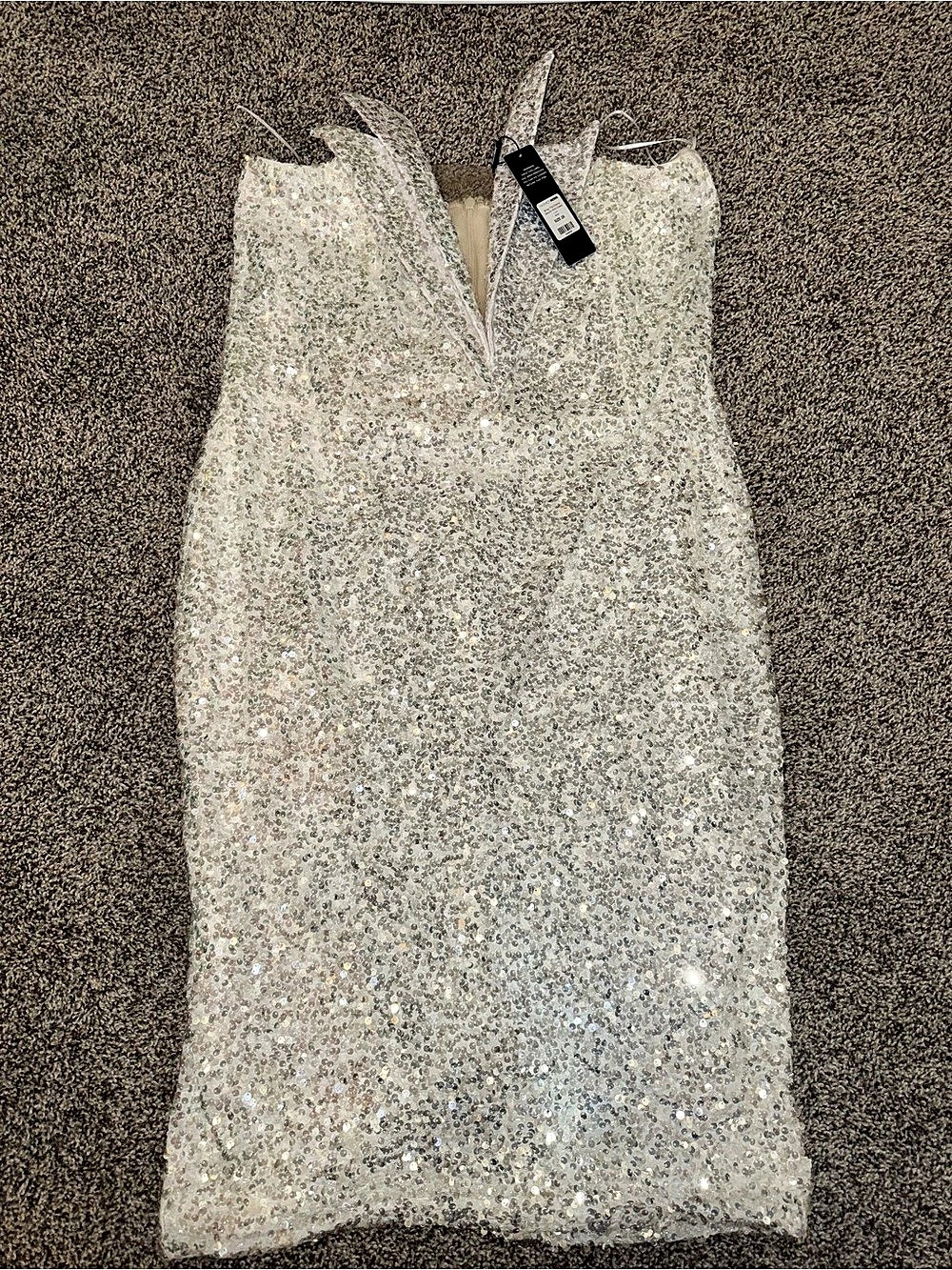Fashion Nova Bring The Drama Sequin Midi Dress Silver Medium